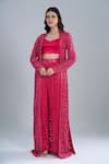 Buy_Ritika Mirchandani_Fuchsia Crepe, Georgette, Net Embroidery Round Neck Elara Jacket Pant Set _at_Aza_Fashions