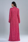 Shop_Ritika Mirchandani_Fuchsia Crepe, Georgette, Net Embroidery Round Neck Elara Jacket Pant Set _at_Aza_Fashions