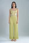 Buy_Ritika Mirchandani_Olive Green Crepe, Net Crystals V-neck, Scoop Elara Embroidered Jacket Pant Set _Online_at_Aza_Fashions