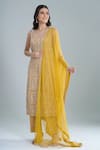 Ritika Mirchandani_Yellow Crepe, Georgette, Net Crystals Round Neck Agatha Embroidered Kurta Set _Online_at_Aza_Fashions