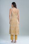 Shop_Ritika Mirchandani_Yellow Crepe, Georgette, Net Crystals Round Neck Agatha Embroidered Kurta Set _at_Aza_Fashions