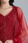 Ritika Mirchandani_Red Crepe, Georgette, Net Embroidery V-neck Warren Kurta Sharara Set _Online_at_Aza_Fashions