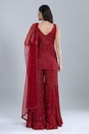 Shop_Ritika Mirchandani_Red Crepe, Georgette, Net Embroidery V-neck Warren Kurta Sharara Set _at_Aza_Fashions