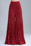 Shop_Ritika Mirchandani_Red Crepe, Georgette, Net Embroidery V-neck Warren Kurta Sharara Set _Online_at_Aza_Fashions