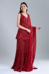 Ritika Mirchandani_Red Crepe, Georgette, Net Embroidery V-neck Warren Kurta Sharara Set _at_Aza_Fashions