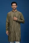 Shop_Countrymade_Olive Green Cotton Embroidery Stitch Work Kurta Set _Online_at_Aza_Fashions
