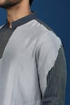 Countrymade_Navy Cotton Line Pattern Kurta And Pant Set _at_Aza_Fashions