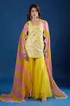 Buy_Archana Shah_Yellow Organza Sequins Round Neck Kurta Sharara Set _at_Aza_Fashions