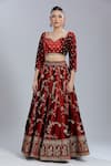 Lashkaraa Red Velvet Sequins, Embroidery, Zari Sweetheart Neck Paisley Bloom Lehenga Set at Aza Fashions Lashkaraa_Red Velvet Sequins, Embroidery, Zari Sweetheart Neck Paisley Bloom Lehenga Set _at_Aza_Fashions