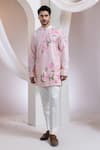 Buy_Smriti By Anju Agarwal_Pink Chanderi, Cotton Embroidery Blushcrest Floral Pattern Kurta With Pant _at_Aza_Fashions