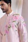 Shop_Smriti By Anju Agarwal_Pink Chanderi, Cotton Embroidery Blushcrest Floral Pattern Kurta With Pant _Online_at_Aza_Fashions