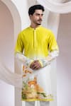 Buy_Smriti By Anju Agarwal_Yellow Chanderi, Cotton Embroidery Forest Gaze Kurta With Pant _Online_at_Aza_Fashions
