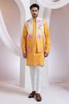 Buy_Smriti By Anju Agarwal_Mustard Chanderi Embroidery Blossom Nehru Jacket _at_Aza_Fashions