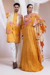 Buy_Smriti By Anju Agarwal_Mustard Chanderi Embroidery Blossom Nehru Jacket _Online_at_Aza_Fashions