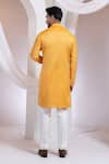 Shop_Smriti By Anju Agarwal_Mustard Chanderi, Cotton Embroidery Etched Dusk Kurta With Pant _at_Aza_Fashions