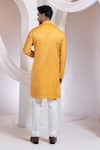 Buy_Smriti By Anju Agarwal_Mustard Chanderi, Cotton Embroidery Etch Line Kurta And Blosson Nehru Jacket Set _Online_at_Aza_Fashions