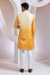 Shop_Smriti By Anju Agarwal_Mustard Chanderi, Cotton Embroidery Etch Line Kurta And Blosson Nehru Jacket Set _at_Aza_Fashions