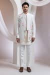 Buy_Smriti By Anju Agarwal_Ivory Chanderi Embroidery Floral Pattern Jacket And Pant Set _at_Aza_Fashions