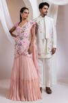 Shop_Smriti By Anju Agarwal_Ivory Chanderi Embroidery Floral Pattern Jacket And Pant Set _Online_at_Aza_Fashions
