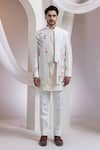 Buy_Smriti By Anju Agarwal_Ivory Chanderi, Cotton Embroidery Floral Pattern Achkan Set _at_Aza_Fashions