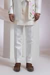 Shop_Smriti By Anju Agarwal_Ivory Chanderi, Cotton Embroidery Floral Pattern Achkan Set _Online_at_Aza_Fashions