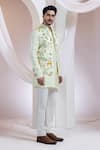 Buy_Smriti By Anju Agarwal_Green Linen, Satin Embroidery Forest Whim Nehru Jacket _Online_at_Aza_Fashions