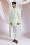 Smriti By Anju Agarwal_Green Silk, Cotton Embroidery Pastel Forest Mist Nerhu Jacket Kurta Set _Online_at_Aza_Fashions