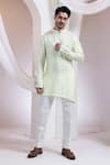 Buy_Smriti By Anju Agarwal_Green Silk, Cotton Embroidery Pastel Forest Mist Nerhu Jacket Kurta Set _Online_at_Aza_Fashions