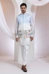 Buy_Smriti By Anju Agarwal_Blue Linen, Satin Embroidery Madhubani Ombre Nehru Jacket _at_Aza_Fashions