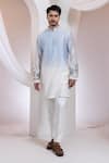 Buy_Smriti By Anju Agarwal_Blue Chanderi, Cotton Embroidery Madhubani Neelra Nehru Jacket Kurta Set _Online_at_Aza_Fashions