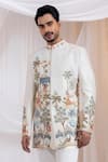 Buy_Smriti By Anju Agarwal_Off White Chanderi Embroidery Darbaar Royale Jungle Pattern Bandhgala Set _Online_at_Aza_Fashions