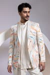 Smriti By Anju Agarwal_Off White Satin Aurora Swirl Blazer And Pant Set _Online_at_Aza_Fashions