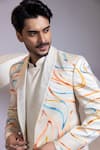 Buy_Smriti By Anju Agarwal_Off White Satin Aurora Swirl Blazer And Pant Set _Online_at_Aza_Fashions