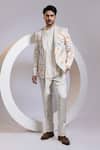 Buy_Smriti By Anju Agarwal_Off White Satin Aurora Swirl Blazer And Pant Set _at_Aza_Fashions