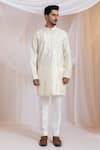 Buy_Smriti By Anju Agarwal_Off White Silk, Cotton Embroidery Knots Kurta With Pant _at_Aza_Fashions