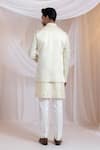 Shop_Smriti By Anju Agarwal_Off White Linen, Satin Embroidery, Sequins Leafline Pattern Nehru Jacket _at_Aza_Fashions