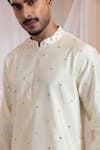 Smriti By Anju Agarwal_Off White Silk, Cotton Embroidery Leafline Knots Nehru Jacket Set _Online_at_Aza_Fashions