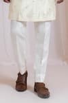Buy_Smriti By Anju Agarwal_Off White Silk, Cotton Embroidery Leafline Knots Nehru Jacket Set _Online_at_Aza_Fashions