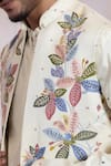Smriti By Anju Agarwal_Off White Silk, Cotton Embroidery Leafline Knots Nehru Jacket Set _at_Aza_Fashions