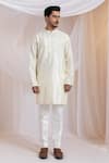 Buy_Smriti By Anju Agarwal_Off White Silk, Cotton Embroidery Leafline Knots Nehru Jacket Set 
