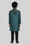 Shop_PAARSH_Teal Linen, Satin, Cotton Embroidery Niroveer Achkan Set _at_Aza_Fashions
