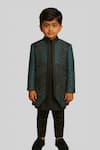 Buy_PAARSH_Teal Linen, Satin, Cotton Embroidery Niroveer Achkan Set _at_Aza_Fashions