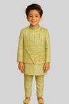Buy_PAARSH_Lime Linen, Satin, Cotton Embroidery Vrindaavan Nehru Jacket Set _at_Aza_Fashions