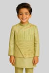 Buy_PAARSH_Lime Linen, Satin, Cotton Embroidery Vrindaavan Nehru Jacket Set _Online_at_Aza_Fashions