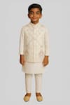 Buy_PAARSH_Ivory Linen, Satin, Cotton Embroidery Amod Nehru Jacket Set _at_Aza_Fashions