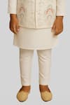 PAARSH_Ivory Linen, Satin, Cotton Embroidery Amod Nehru Jacket Set _Online_at_Aza_Fashions