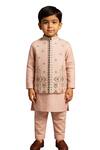 Buy_PAARSH_Pink Linen, Satin, Cotton Embroidery Mridul Geometric Pattern Nehru Jacket Set _at_Aza_Fashions