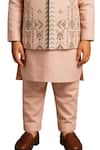 Buy_PAARSH_Pink Linen, Satin, Cotton Embroidery Mridul Geometric Pattern Nehru Jacket Set _Online_at_Aza_Fashions