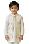PAARSH_Ivory Bamboo, Silk Embroidery Ivraan Nehru Jacket Set _Online_at_Aza_Fashions