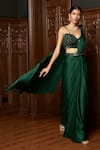Istya_Emerald Green Satin Sequins Round Neck Pre-draped Saree With Embellished Blouse _at_Aza_Fashions